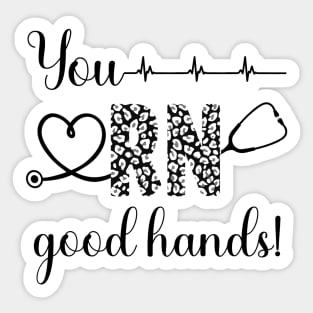 You RN Good Hands! [black with leopard print] Sticker